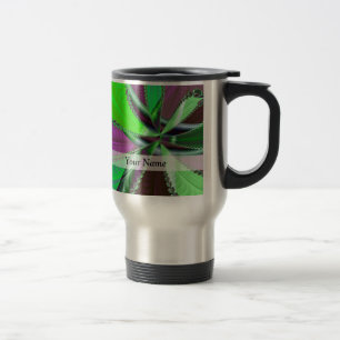Caneca Térmica Padrão fractal verde e roxo