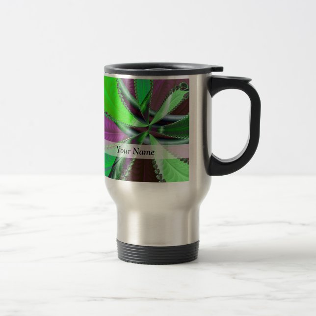 Caneca Térmica Padrão fractal verde e roxo (Direita)