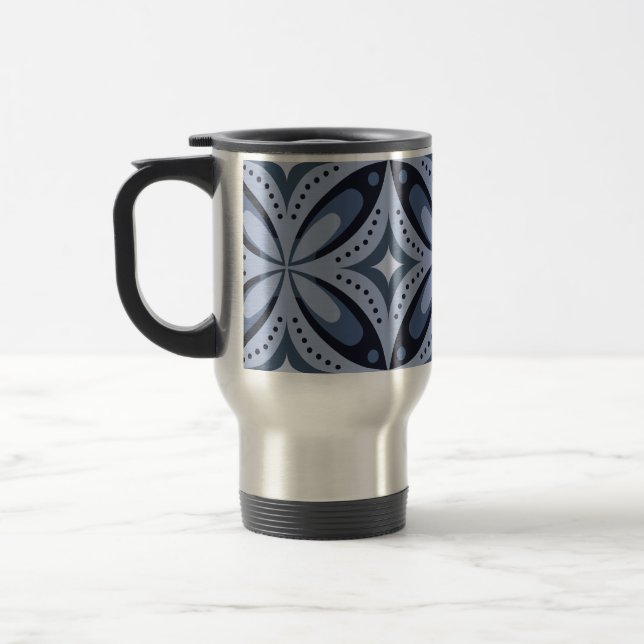Caneca Térmica Padrão Geométrico Azul Estilo Retro (Esquerda)