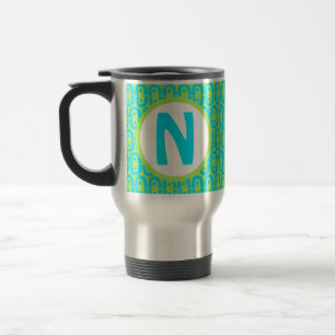 Caneca Térmica Padrão Geométrico Turquesa e Verde Lima