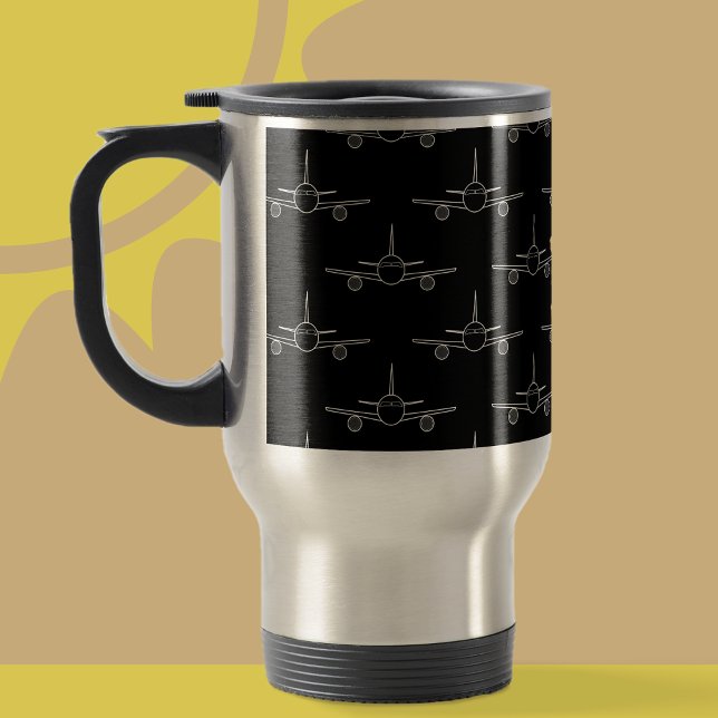 Caneca Térmica Padrão moderno de plano preto e branco (Plane Mug)