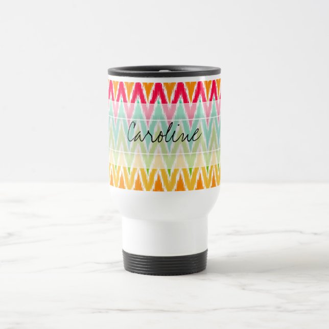 Caneca Térmica Padrão Monograma Laranja Teal Ikat Chevron Zig Zag (Centro)