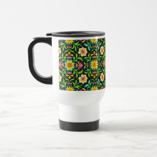 Caneca Térmica Padrão Ornamental Floral em Cores Vibrantes