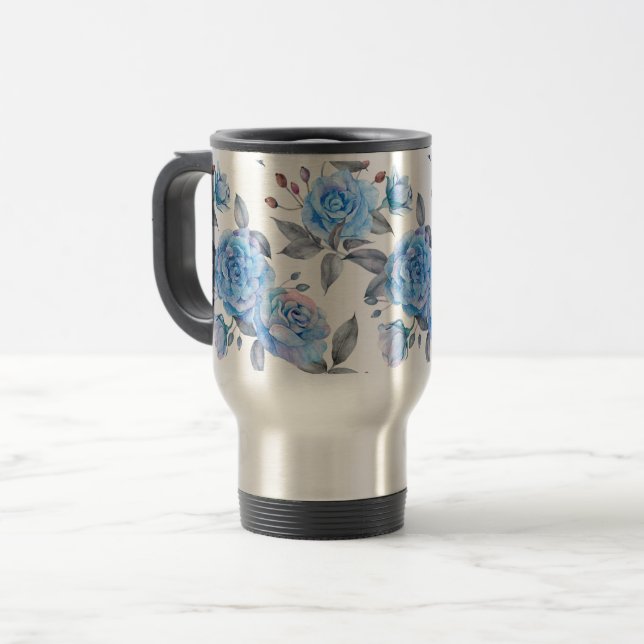 Caneca Térmica Padrão rosa azul de Pastel (Frente Esquerda)
