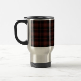 Caneca Térmica Padrão Vermelho Escuro, Xadrez Preta (Tartan)