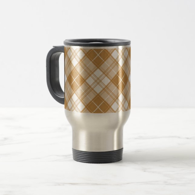 Caneca Térmica Padrão Xadrez Marrom e Branco yxm0uat9 (Frente Esquerda)