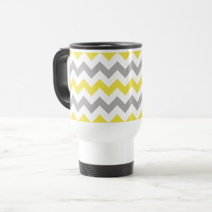 Caneca Térmica Padrão Zigzag, Padrão Chevron, Amarelo, Cinza