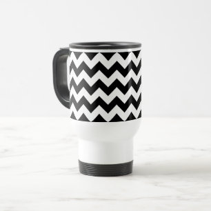 Caneca Térmica Padrão Zigzag preto e branco, padrão Chevron