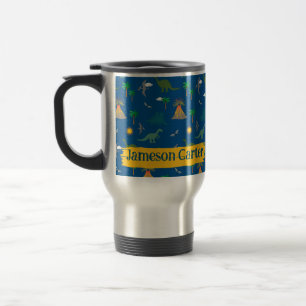 Caneca Térmica Padrões de Dinossauro Azul-Cinto Plantas Selvagens
