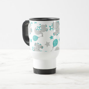 Caneca Térmica Padrões De Elefantes, Elefantes Bonitos - Cinzas A