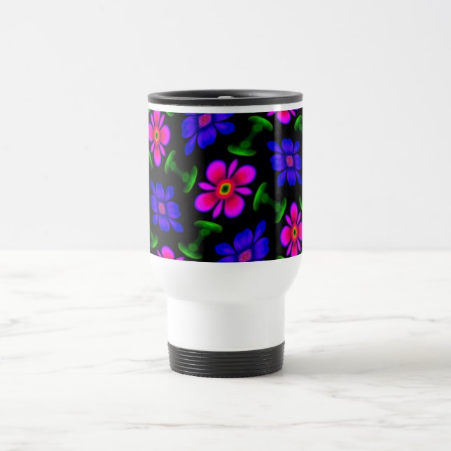 Caneca Térmica Padrões de flores rosa adoráveis (Centro)