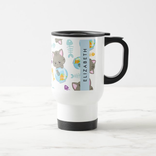 Caneca Térmica Padrões De Gatos, Gatos Frescos, Gatinhos, Seu Nom (Direita)