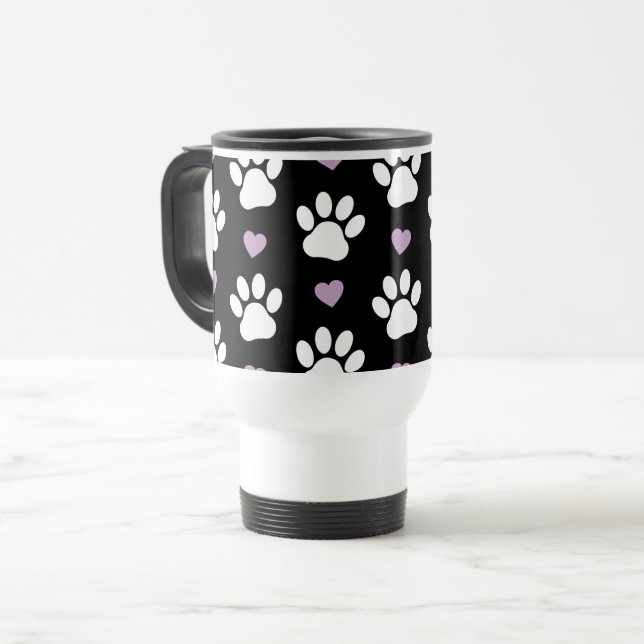 Caneca Térmica Padrões de pata, patas de cão, patas brancas, cora (Frente Esquerda)