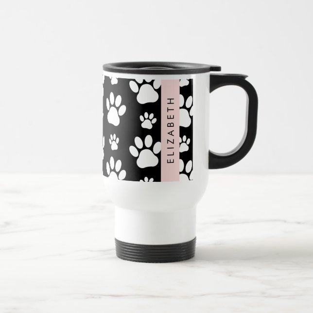 Caneca Térmica Padrões de pata, patas de cão, preto e branco, seu (Direita)
