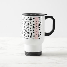 Caneca Térmica Padrões de pata, patas de cão, preto e branco, seu