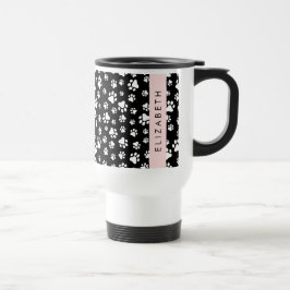 Caneca Térmica Padrões de pata, patas de cão, preto e branco, seu