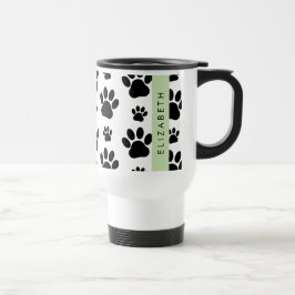 Caneca Térmica Padrões de pata, patas de cão, preto e branco, seu