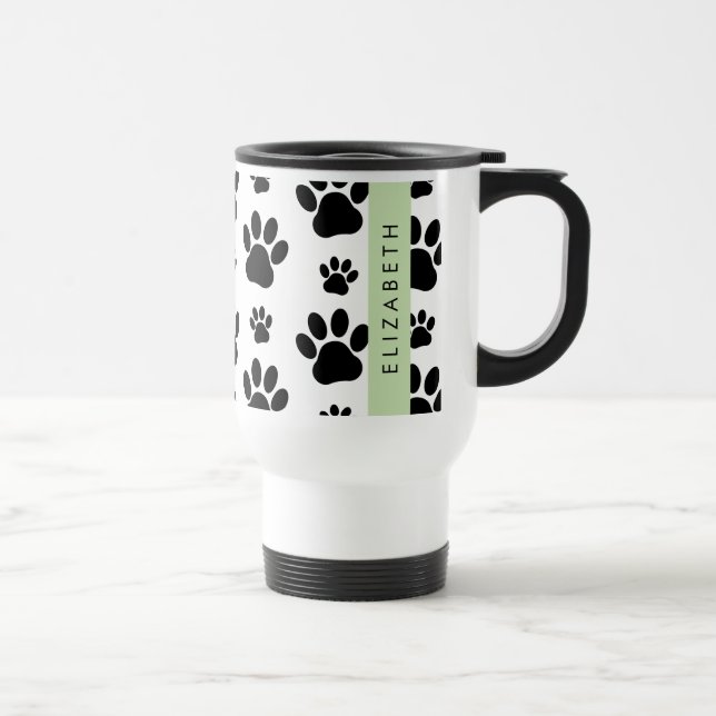 Caneca Térmica Padrões de pata, patas de cão, preto e branco, seu (Direita)