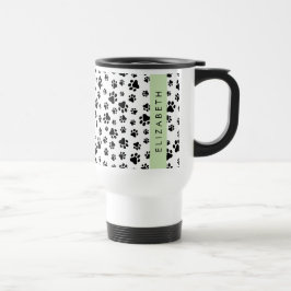 Caneca Térmica Padrões de pata, patas de cão, preto e branco, seu