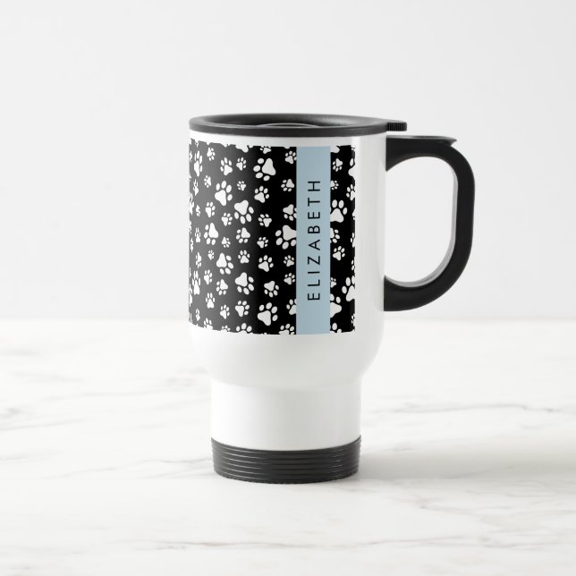 Caneca Térmica Padrões de pata, patas de cão, preto e branco, seu (Direita)
