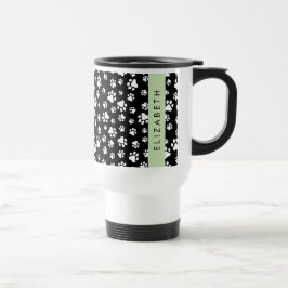 Caneca Térmica Padrões de pata, patas de cão, preto e branco, seu