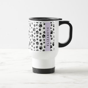 Caneca Térmica Padrões de pata, patas de cão, preto e branco, seu