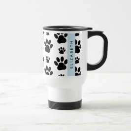 Caneca Térmica Padrões de pata, patas de cão, preto e branco, seu
