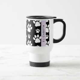 Caneca Térmica Padrões de pata, patas de cão, preto e branco, seu