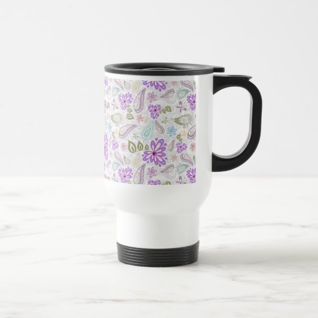 Caneca Térmica Padrões pastel paisley de cor branca (Direita)