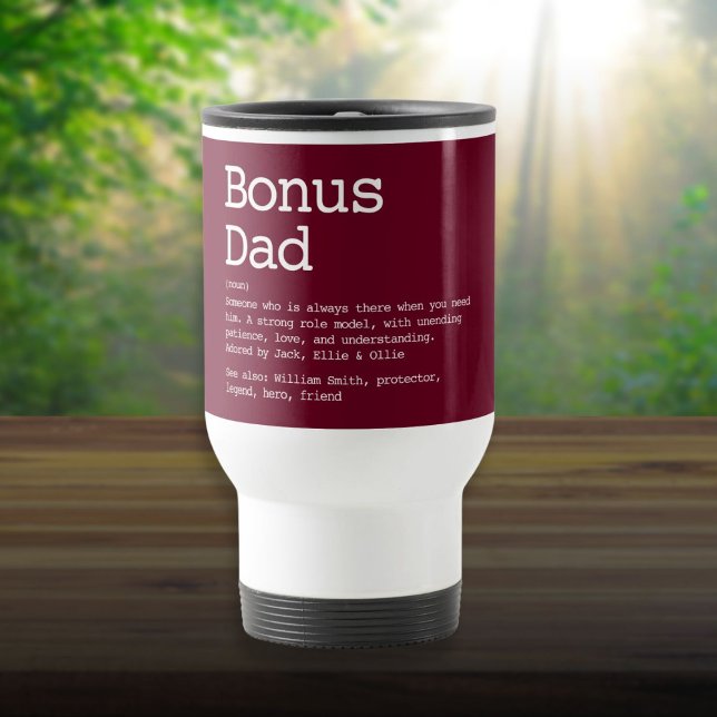 Caneca Térmica Pai Bonus Stepdad Definição Moderna Borgonha Verme (Bonus Dad Stepdad Definition Modern Burgundy Red Travel Mug)