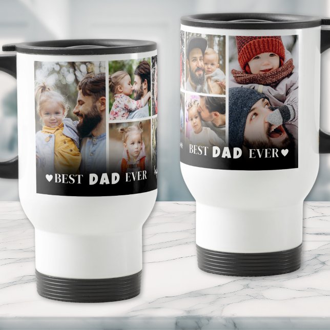 Caneca Térmica Pai da Colagem de Fotografias do Melhor Pai Person (Personalized Best Dad Ever 8 Photo Collage Father Travel Mug)
