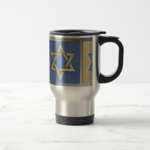 Caneca Térmica Painéis de Arte Estrela de Davi Azul Dourado
