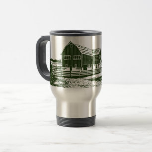Caneca Térmica Paisagem de campo com recortes de madeira casa de