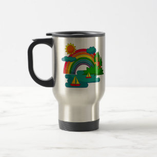 Caneca Térmica Paisagem de viagem de barco sob nuvens solares e a