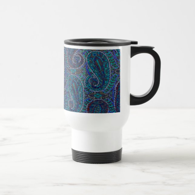 Caneca Térmica Paisley Blue Indian Boho Art Pattern (Direita)