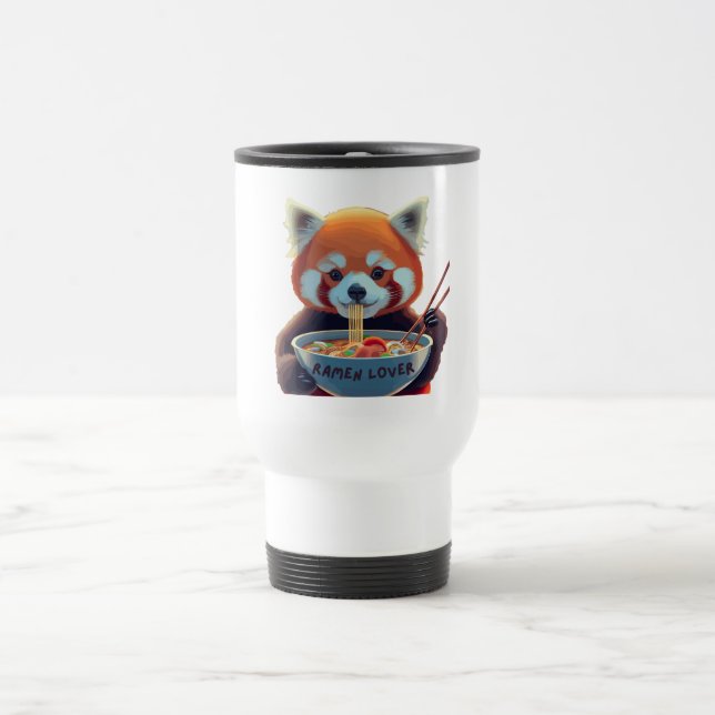 Caneca Térmica Panda Vermelha comendo uma tigela de ramen (Centro)