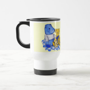 Caneca Térmica pano de piquenique azul com crianças ursinhos anti