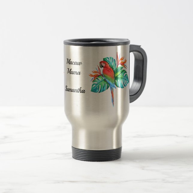 Caneca Térmica Papagaio Exótico Tropical Macaw Personalizado (Frente Esquerda)