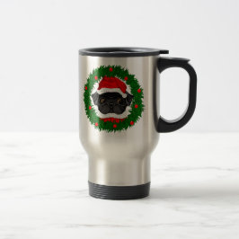 Caneca Térmica Papais noeis de Pug Preto de Natal Bonito em Terra