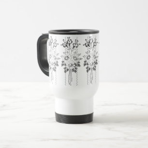 Caneca Térmica Papel de parede barroco buquê de flores cinza