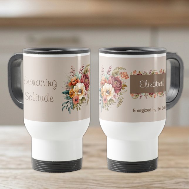 Caneca Térmica Para introvertidos solidão floral marrom (Criador carregado)