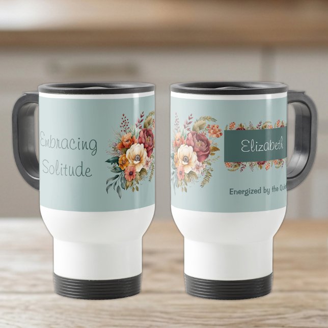 Caneca Térmica Para introvertidos solidão floral verde (Criador carregado)