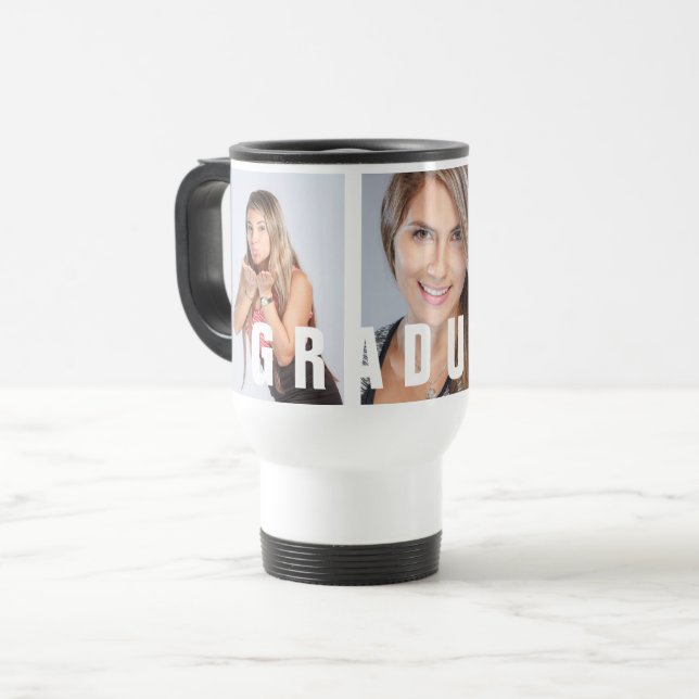 Caneca Térmica Parabéns de Colagem de Fotos de Graduação (Frente Esquerda)