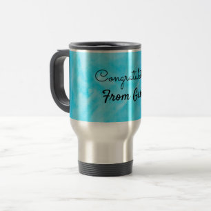 Caneca Térmica parabéns simples azul aquarela pintada à mão