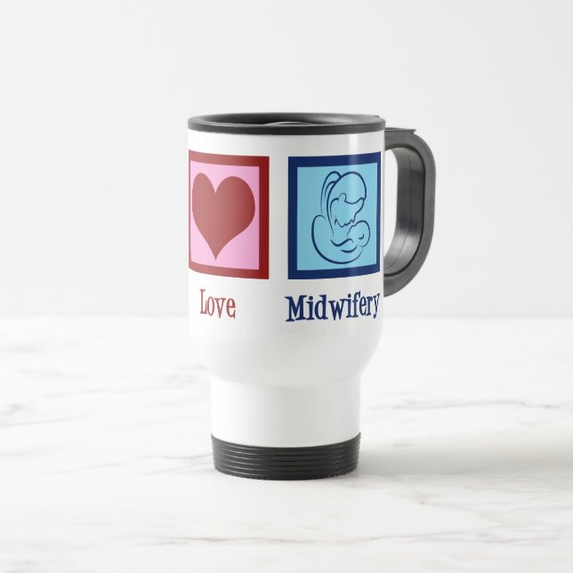 Caneca Térmica Parteira Cute de Midwifery Peace Love (Frente Esquerda)