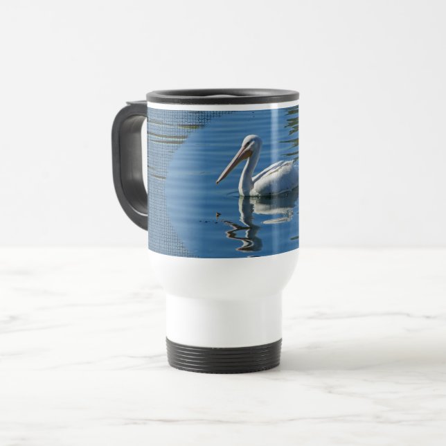 Caneca Térmica Pássaro Grande Selvagem Pelicano Flutuante Azul Ág (Frente Esquerda)