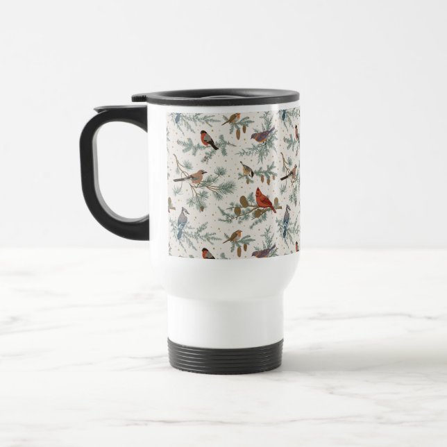 Caneca Térmica Pássaros de inverno e Sucursais de pinheiro (Esquerda)