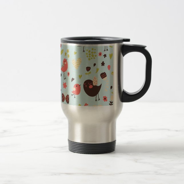 Caneca Térmica Pássaros Felizes em Campos de Flores (Direita)