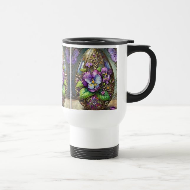 Caneca Térmica Pássaros Sanguinados Violetas Flores Selvagens Ovo (Direita)