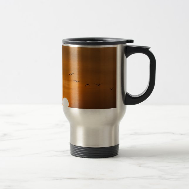 Caneca Térmica Pássaros voando no pôr do sol (Direita)